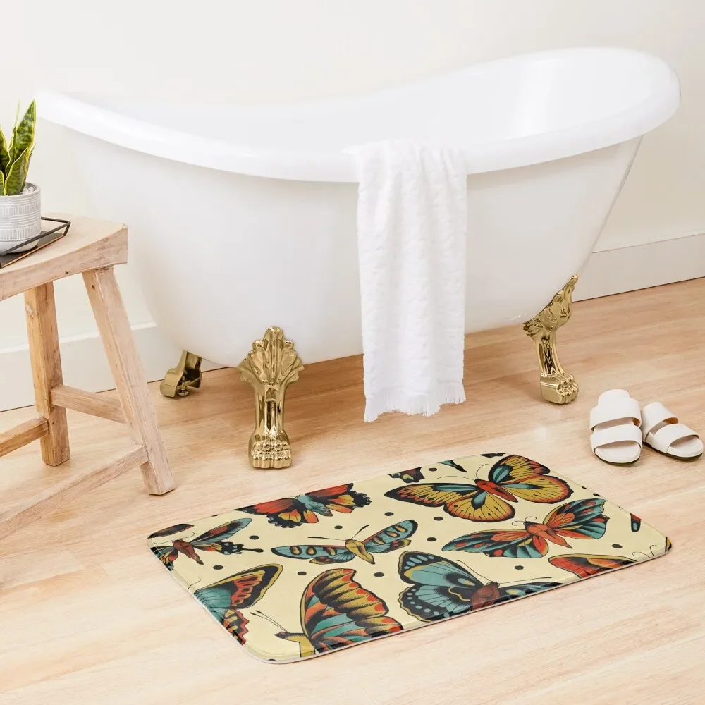 

Butterflies traditional tattoo flash Bath Mat Home Entrances Carpet For Home Entrance Bathroom Rugs Bathroom Utensils Mat
