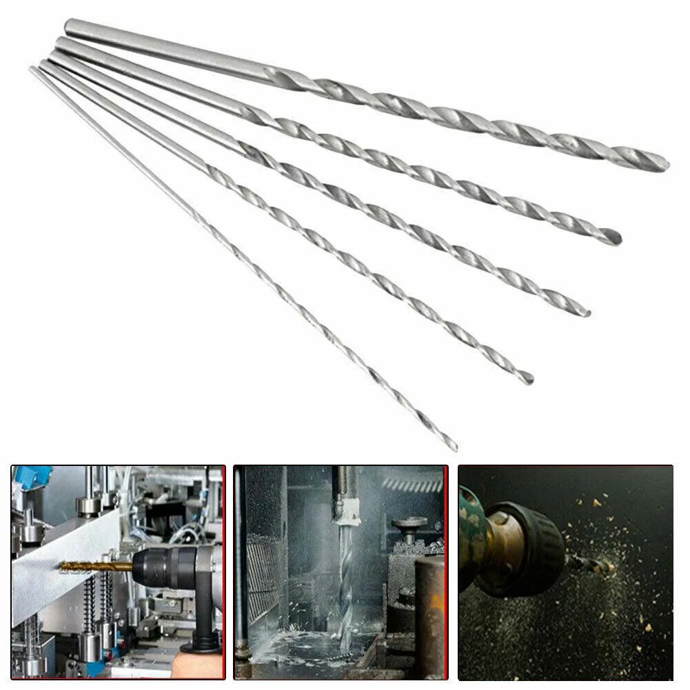 5pcs 2/3/3.5/4/5mm HSS 200mm Extra Long HSS Drill Bits Set Tool Metal Drilling Double Fluted Drill Bit And Round Shank Drill Bit