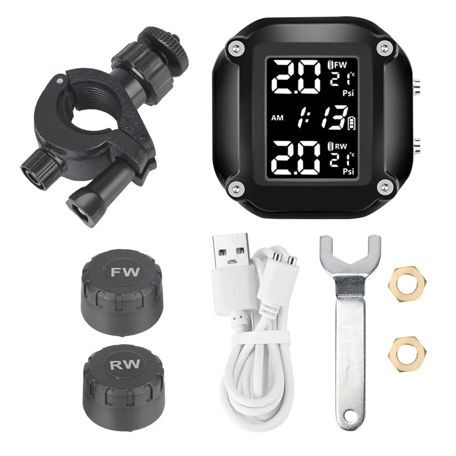 Motorcycle Tire Pressure Monitoring System Motorcycle TPMS with 2 Sensors LCD Display  Real Time Solar Charging Motorbike TPMS