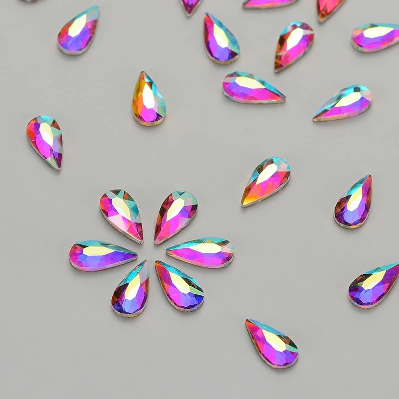 30pcs Raindrop Shape 5*10mm Crystal AB Flat Back Fancy Nail Art Crystal Rhinestones For Wedding Personality Design Beads