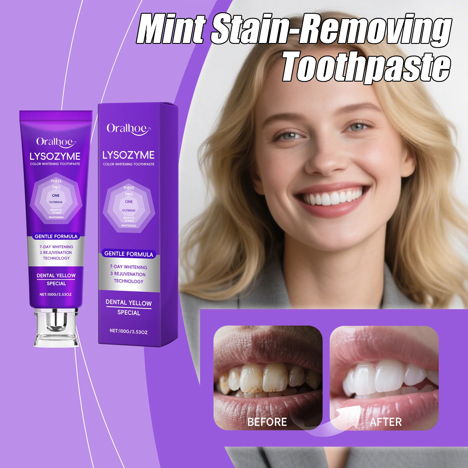 

Зубная паста с мятным удалением пятен Глубокая очистка эффективно удаляет пятна на зубах Желтые зубы Мятная зубная паста для гигиены полости рта 100 г