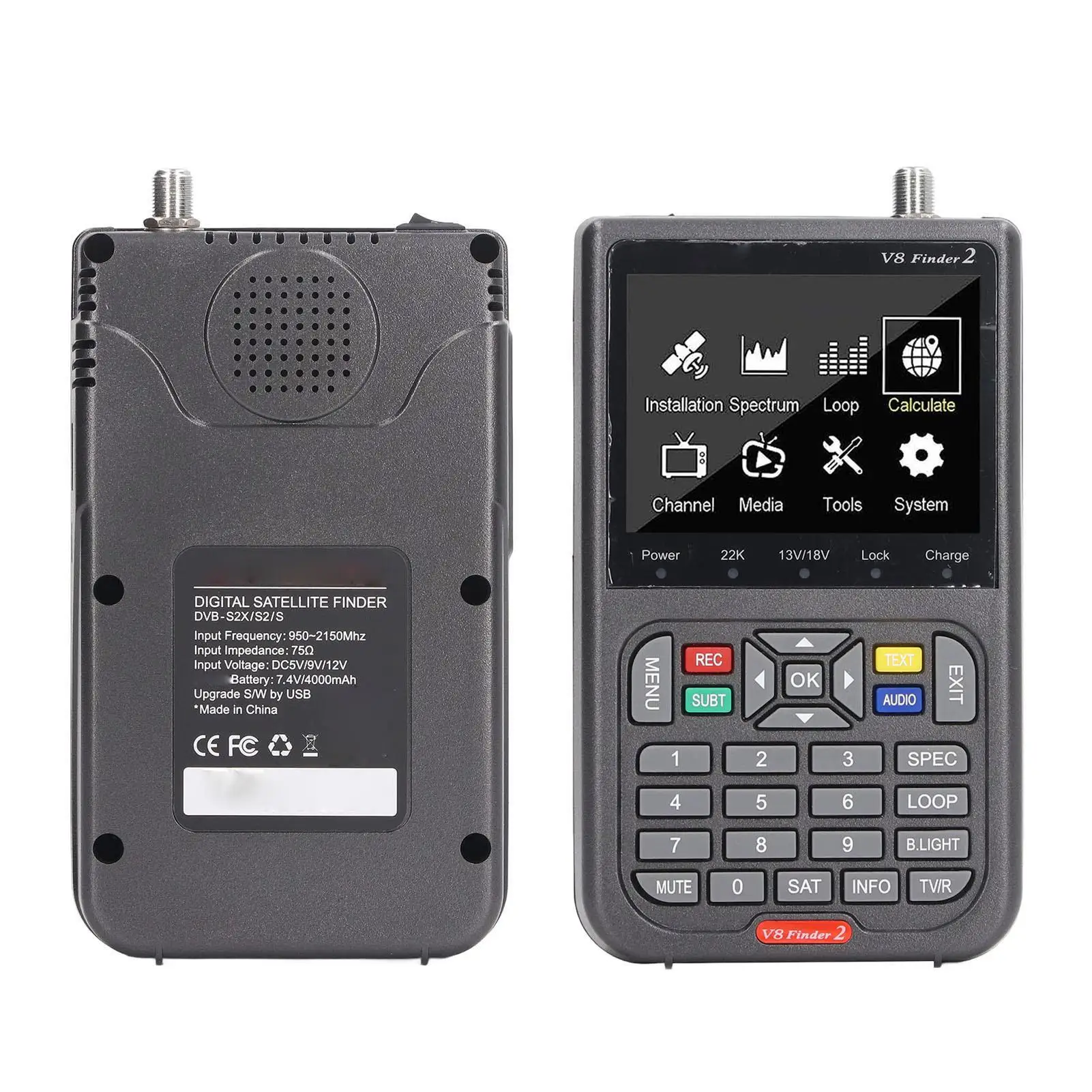 Portable Satellite Finder Meter 3.5 LCD Screen, 4000mAh Battery, 13-18VDC for Spectrum Analysis