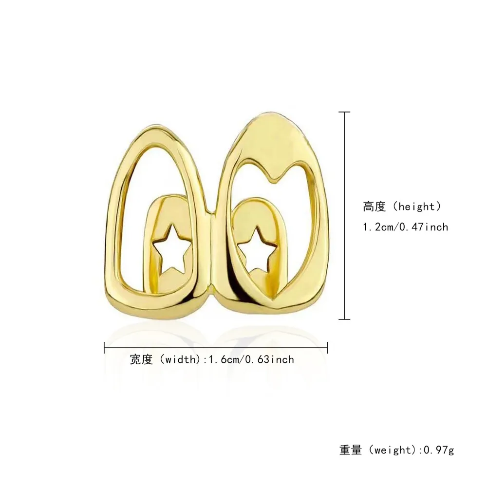 2pcs Set Hip-hop Gold Color Hollowed Hearts Zircon Inlay Stainless Steel Dental Grills for Women Men Teeth Jewelry Accessories image 6