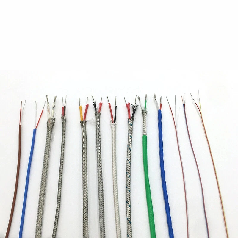1/2/5Meter K J T Type Thermocouple Wire 2 Cores PTFE Insulator Shielded Line High Temperature Measuring Compensation Cable