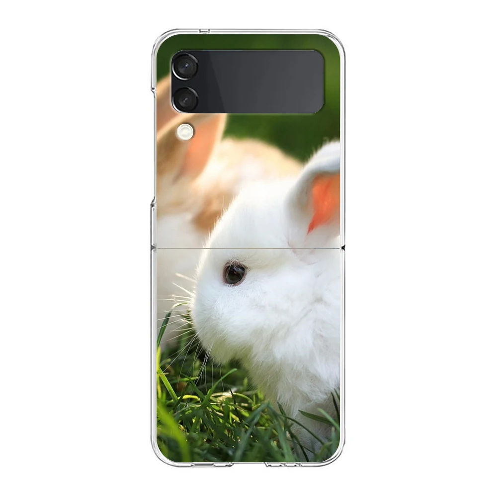 Cute White Baby Rabbits Phone Case For Samsung Galaxy Z Flip 3 4 5 Hard Folding Clear PC Bumper For Samsung Z Flip 6 Back Cover