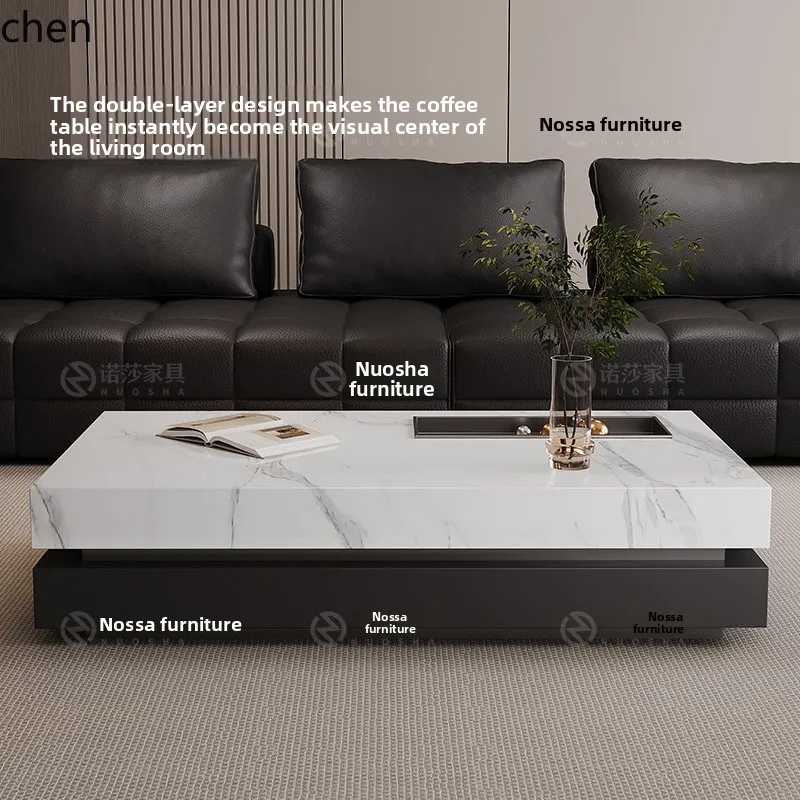 ZML Minimalist Rock Plate Rectangular Coffee Table High-grade Solid Wood Living Room Small Apartment