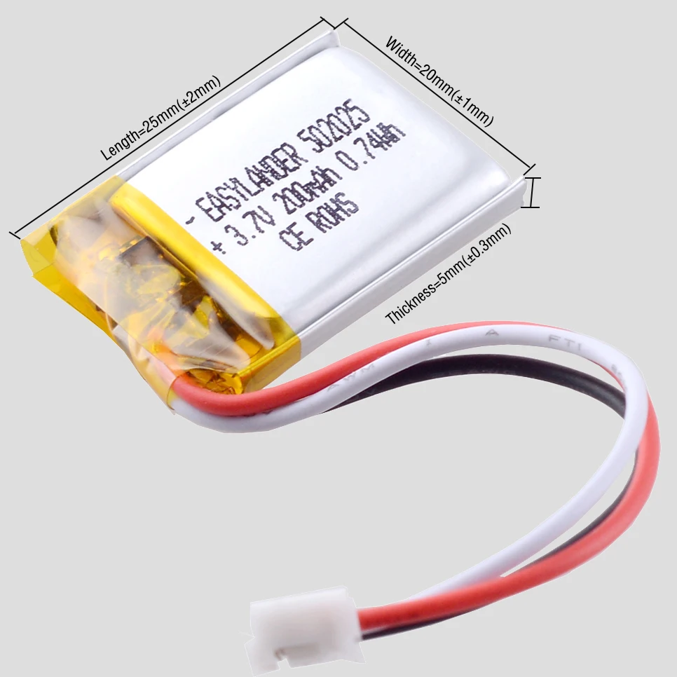 JST2.0mm 3Pin 3.7V 302025 402025 150mah 502025 602025 250mah 702025 802025 902025 Lithium Li Polymer Battery