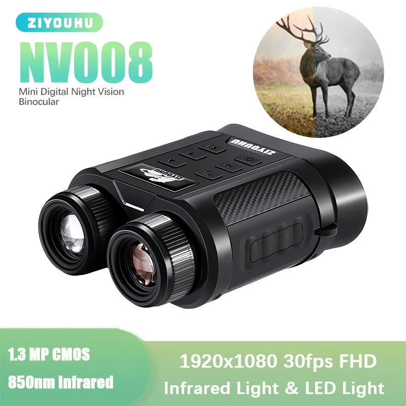 

Mini Portable Infrared Night Vision Goggles Binoculars 1080P FHD Image and Video Recording, Viewing Darkness 300m, 984ft Hunting