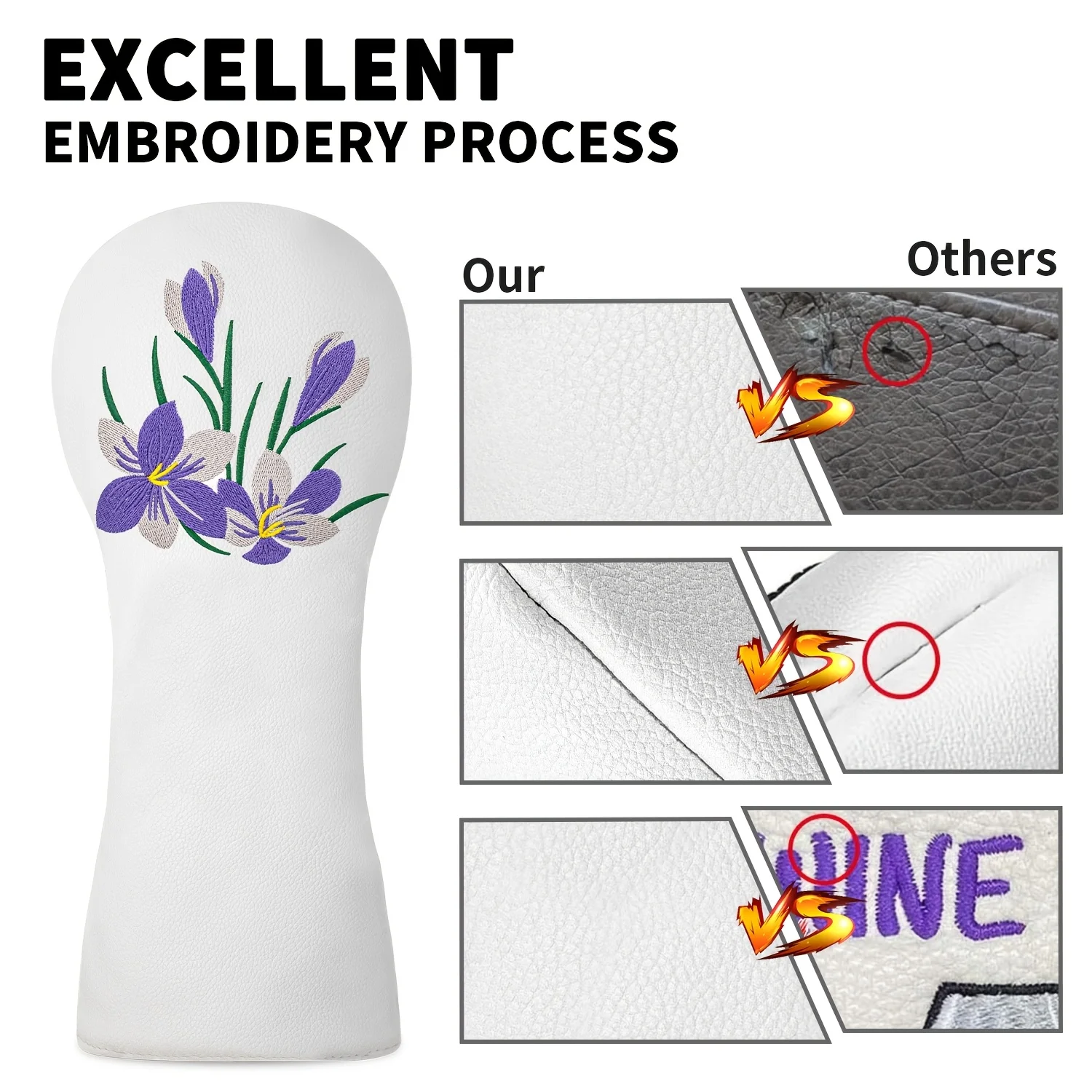 1pc/3pcs Driver, Fairway, Hybrids Headcover - Purple Flowers Design Style Golf Club Cover Suitable for Male and Female view 3