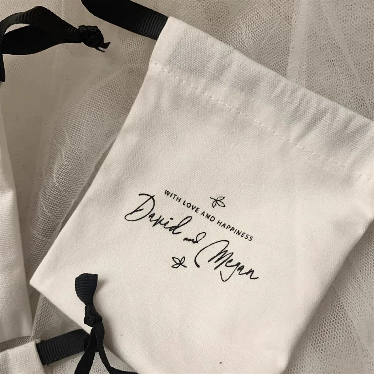 

100pcs Custom logo Cotton Canvas Drawstring Bag with grosgrain Ribbon,Natural Cotton Bag,Packaging Bag,Jewelry Pouch