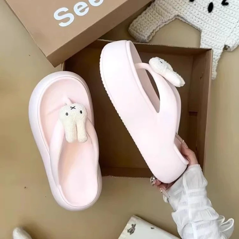 Cartoon Kawaii Miffy Good Looks New Home Super Soft Anti-slip Thick Sole Wear Outside Fashion Comfortable Bathroom Flip Flops