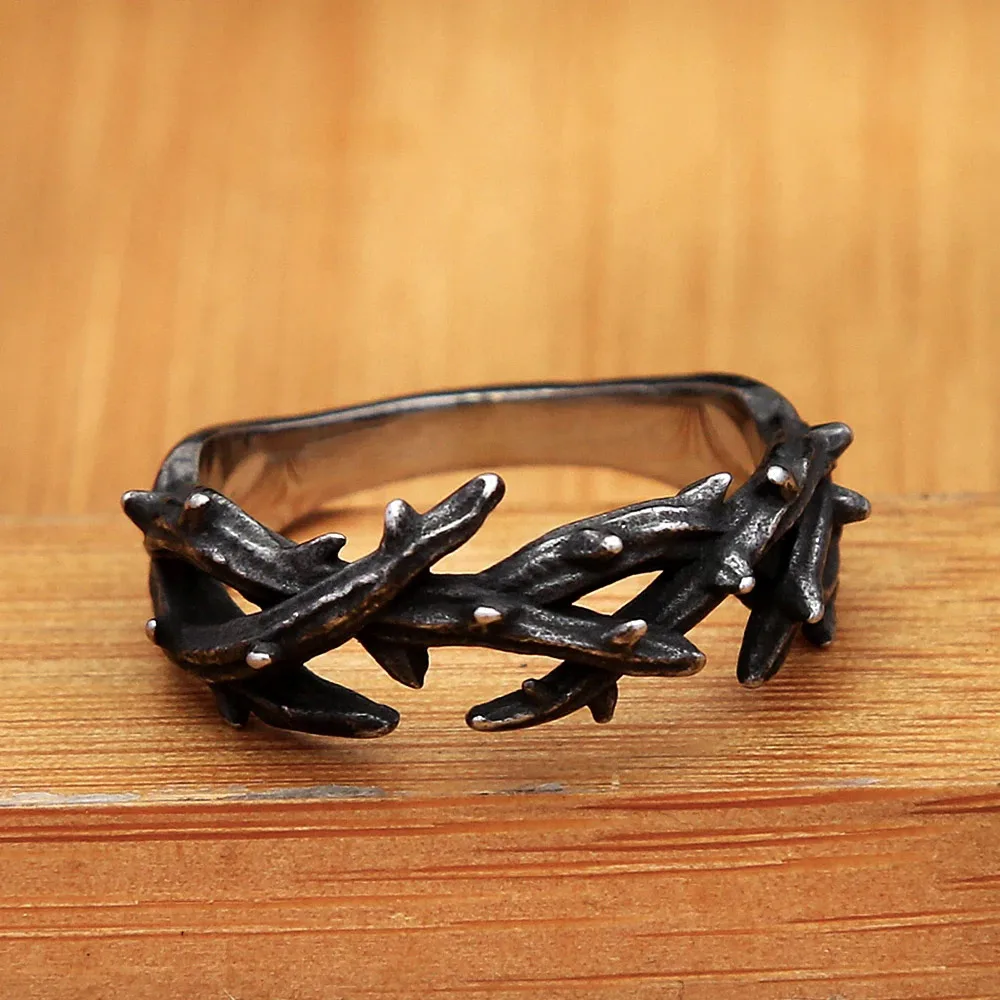 Vintage Thorn Branch Jesus Crown Of Thorns Ring For Men Women Stainless Steel Punk Gothic Religious Amulet Fashion Jewelry Gifts