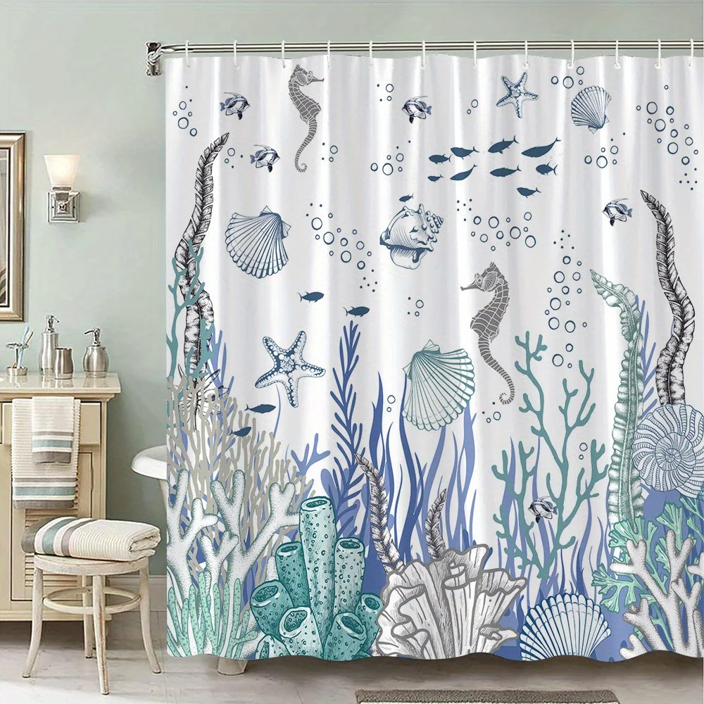 Tropical Ocean Mermaid Coral Reef Shower Curtain Waterproof Bathroom Decor Sea Life Print