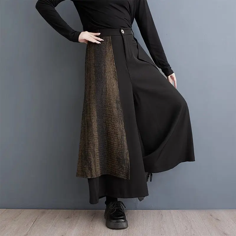 2024 Spring Wear New Dark Colored Wide Leg Pants Versatile Casual Fashion Irregular Large Size Good Quality Women Trousers Z4336