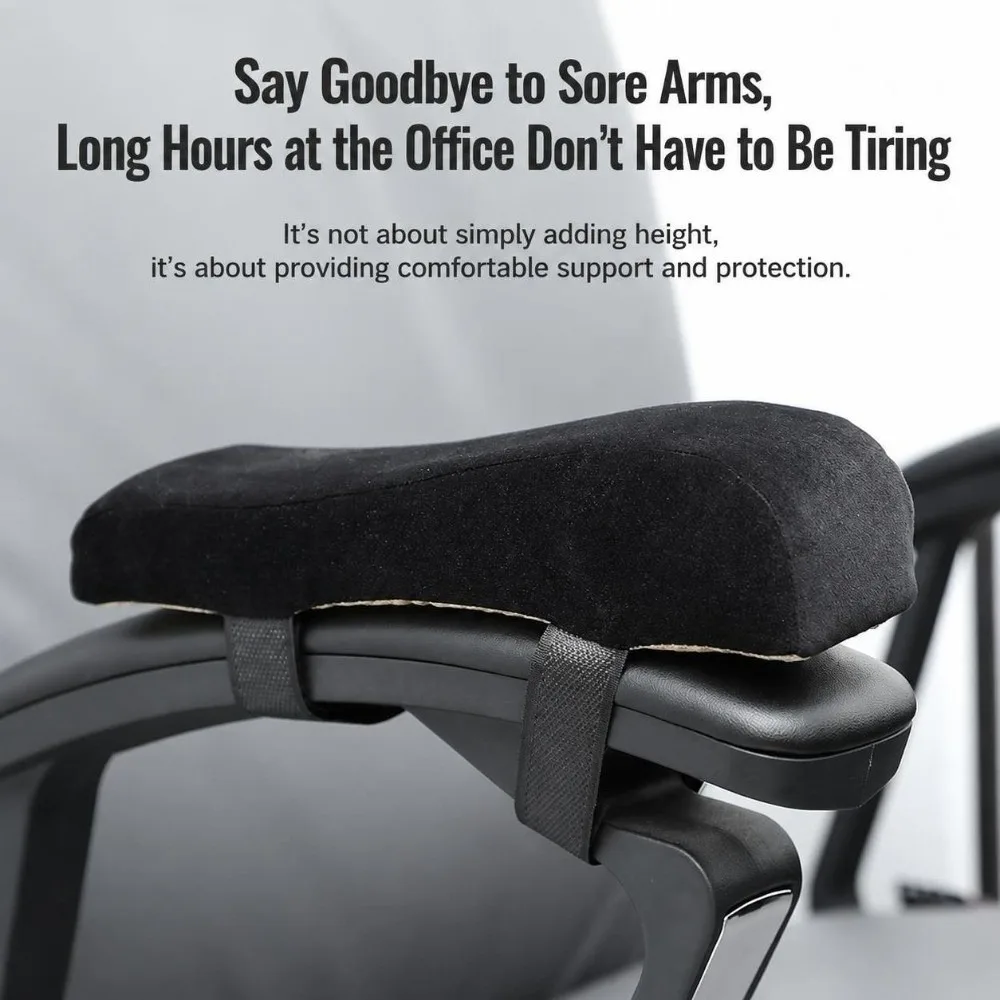 Sponge Foam Chair Armrest Pad Thick Cushion Curve Design Arm Rest Mat Fasten Strap Easy Mount Height Increase Cushion