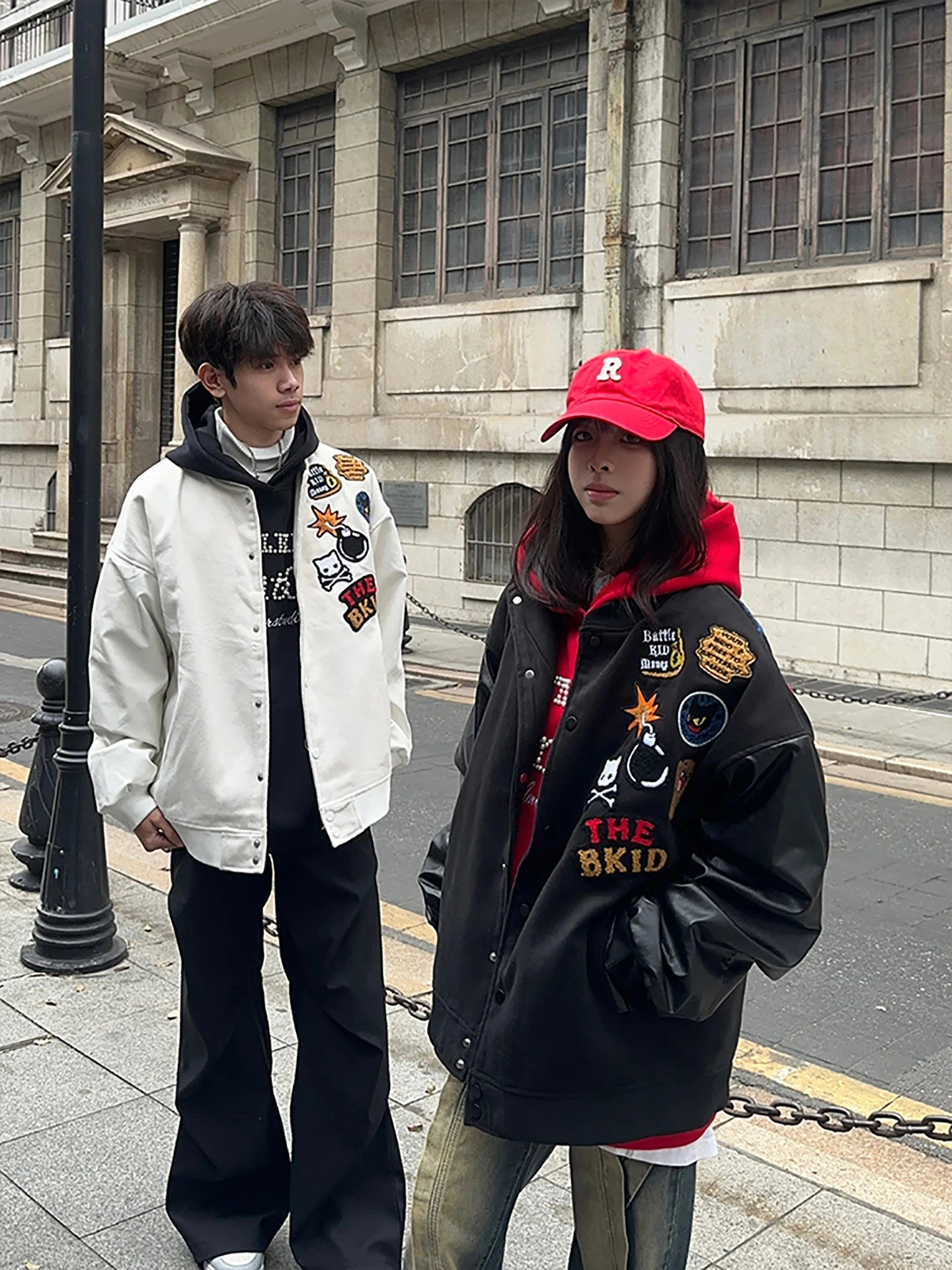 

Весенне-осенний бейсбольный джет, мужское американское модное шерстяное пальто из искусственной кожи в стиле пэчворк, полотенце с вышивкой, многоэтикетное уличное пальто