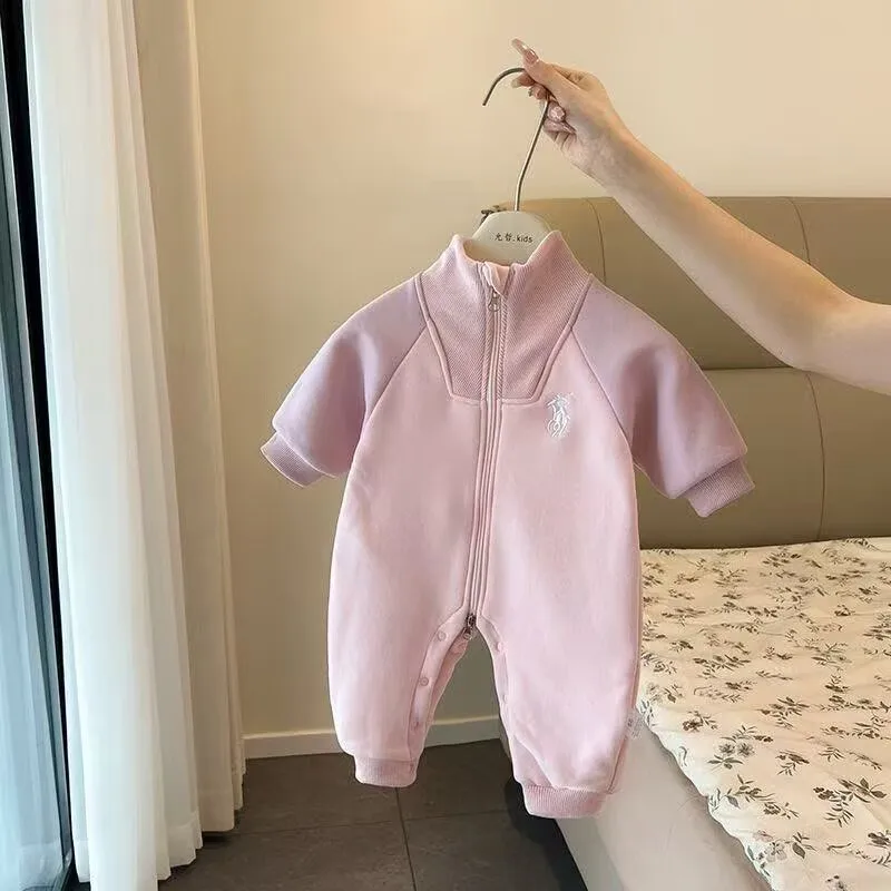

0-3T Fleece Lined Baby Girls Winter Pink Onesie Simple Style Warm Jumpsuit High quality Infant Toddle Boys Outwear Clothes