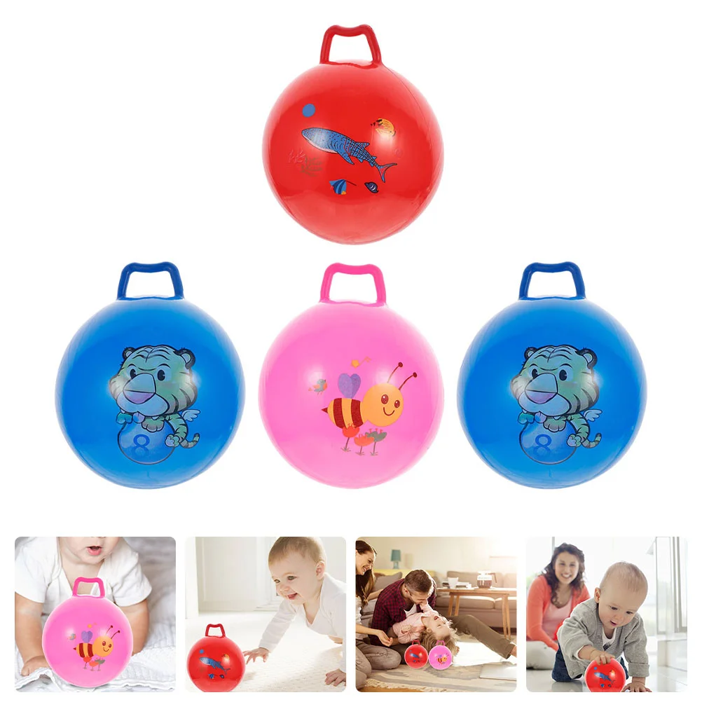 4 Pcs Handle Racket Children Balls Toys Bouncy with Cartoon Kids Jumping Pvc Outdoor Inflatable