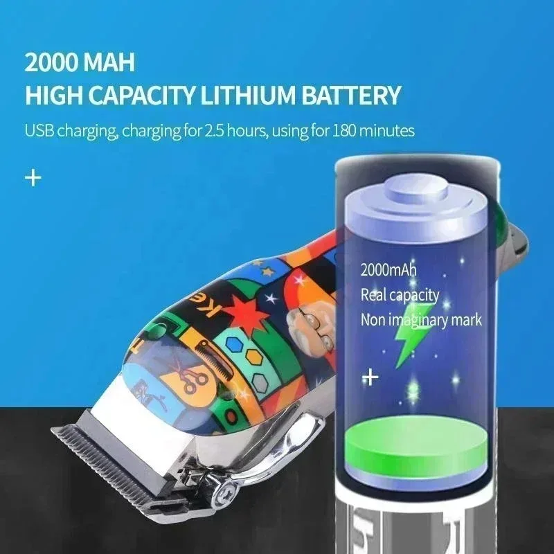 Kemei مقص الشعر قابلة للشحن الكتابة على الجدران نمط أداة تهذيب اللحية الرجال ماكينة حلاقة KM-MAX2092 KM-MAX5090 KM-1102H مشابك شعر الرجال