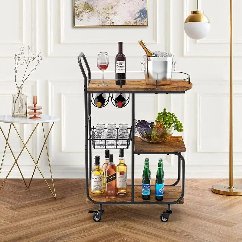 CWT Industrial Bar Wheel Cart Kitchen Beverage Alcohol cart, suitable for living room, outdoor service cart rack  metal