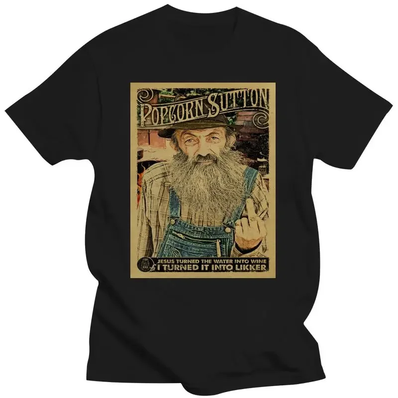 Popcorn Sutton Moonshine Hillbilly Liquor Distressed Look Poster Graphic Tshirts Funny Old Man One-finger Salute T-shirt  Camisa