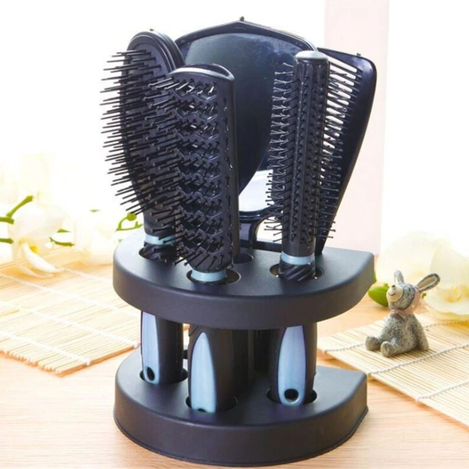 5Pcs Hair Comb Set Hair Styling Tools Hairdressing Combs Set Mirror Professional Salon Products Brush-Blue