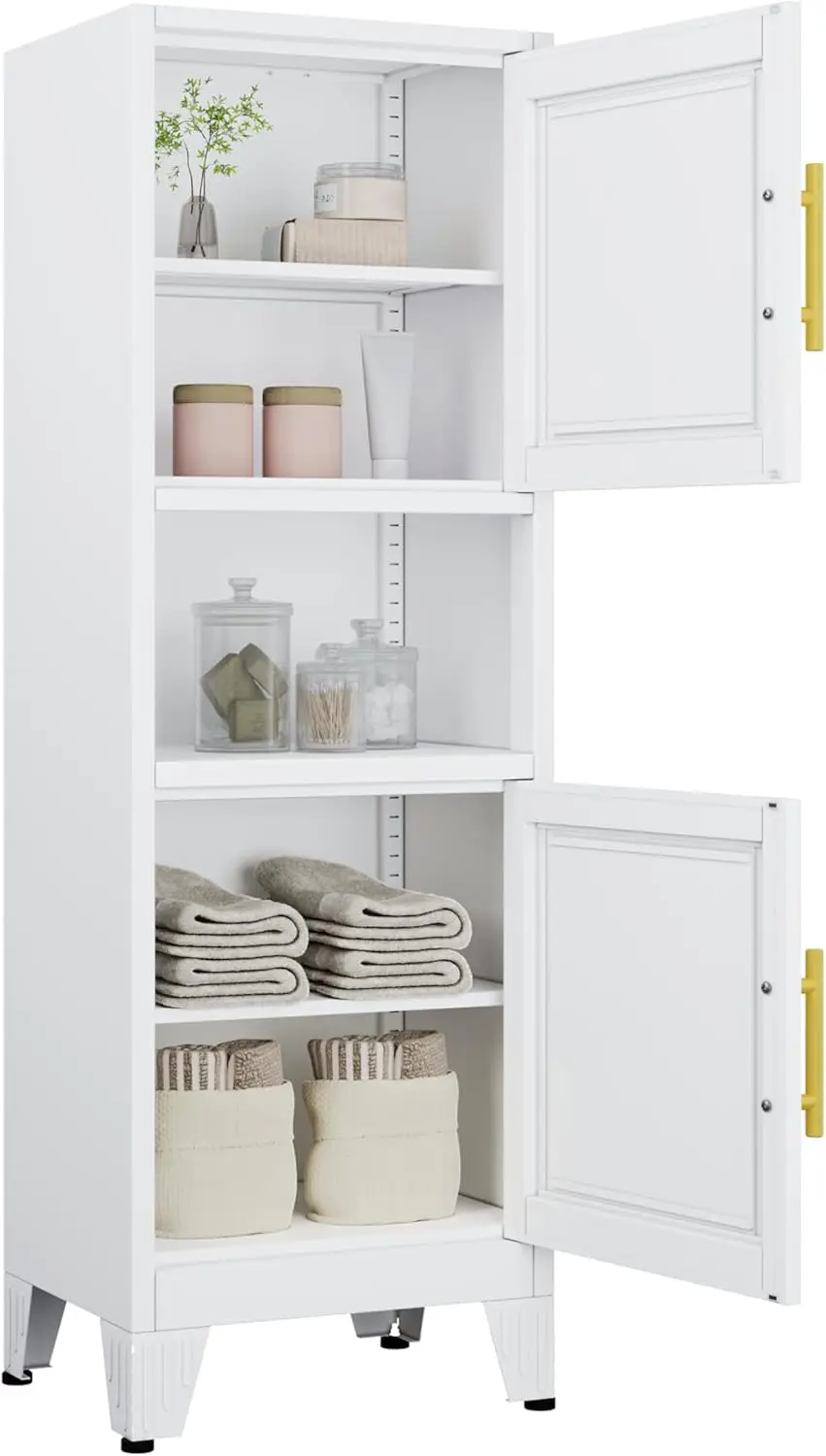 

48 Metal Bathroom Storage Cabinet, Kitchen Pantry Storage Cabinet with 2 Doors and Adjustable Shelves, Steel Corner Floor File f