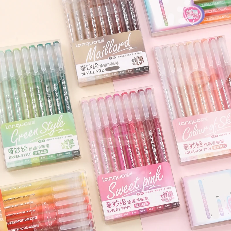 9-Pack Morandi Vintage Journal Pens, Multi-Color Graffiti Drawing Gel Pens with Refillable Cartridges