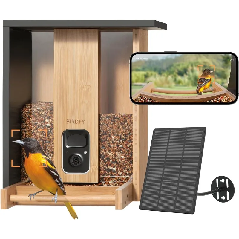 Smart Bird Feeder with Camera Solar Powered, Permanent AI Identify 6000+ Bird Species & Motion Detection,