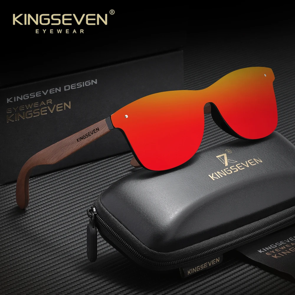 KINGSEVEN Polarized Walnut Wooden Sunglasses for Men Women UV400 Retro Glasses