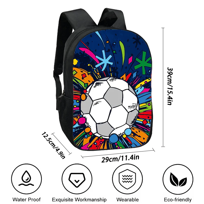 Sac à Dos d\'École avec Impression 3D de Football pour Garçon, en Nylon, Grande Capacité, Durable et Souple, avec Logo