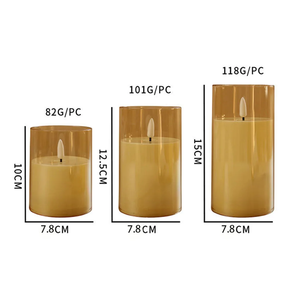 Conjunto de 3 velas cintilantes sem chama, luz cintilante LED 3D chama velas com controle remoto e temporizador, velas a pilhas