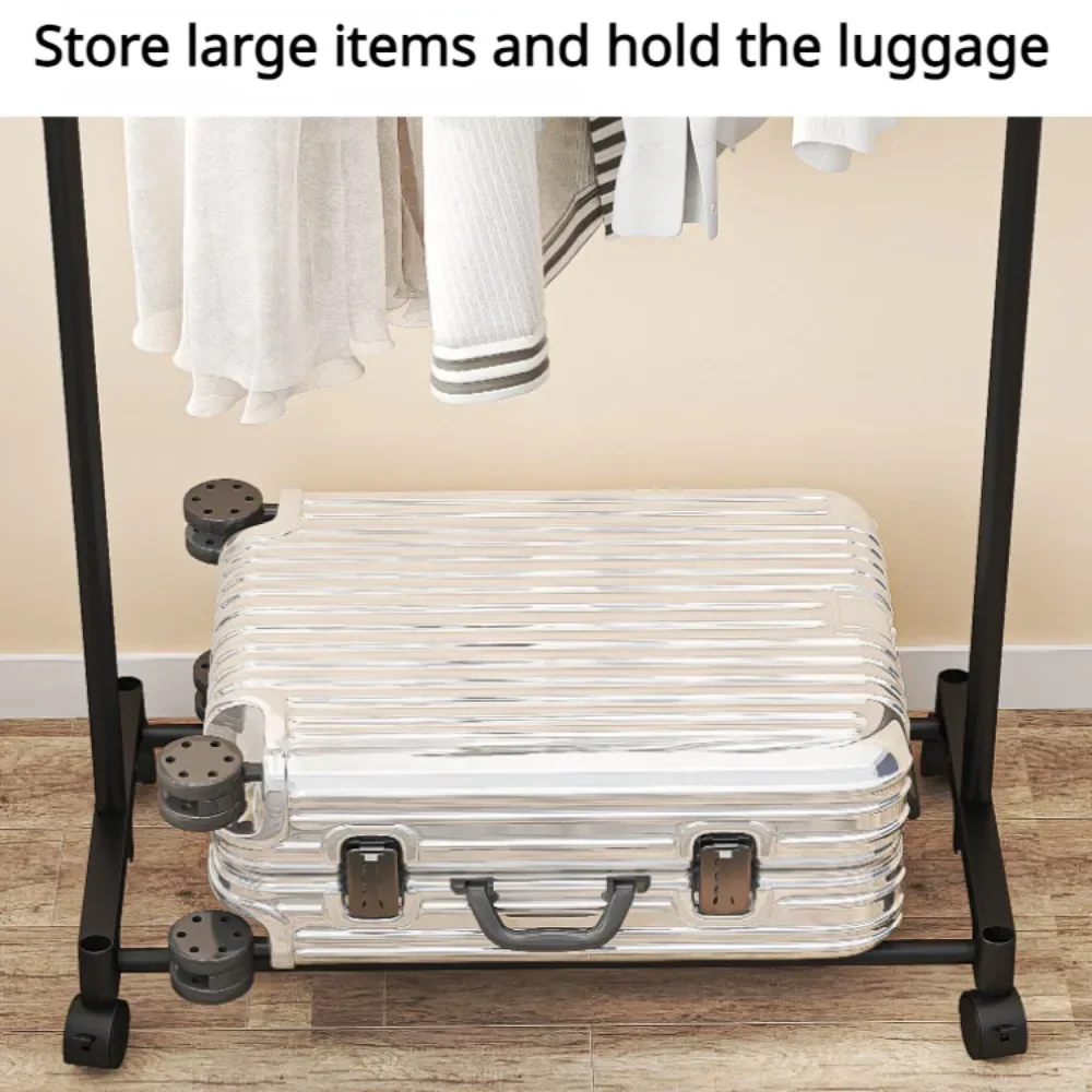 Double Rod Clothes Rack Floor Multifunctional Portable Hanger Storage Clothes Rack Movable Bedroom Shelf  With Wheel Coat Shelfs