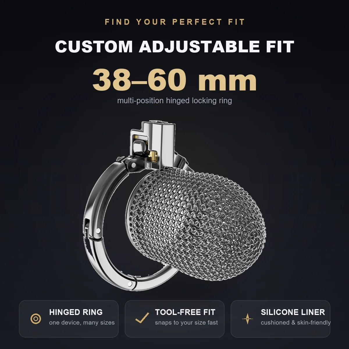 Stainless Steel Adjustable Chastity Cage for Men Breathable Mesh Male Chastity Device with Padlock & Keys Ultra Light Adult Toy - view 4