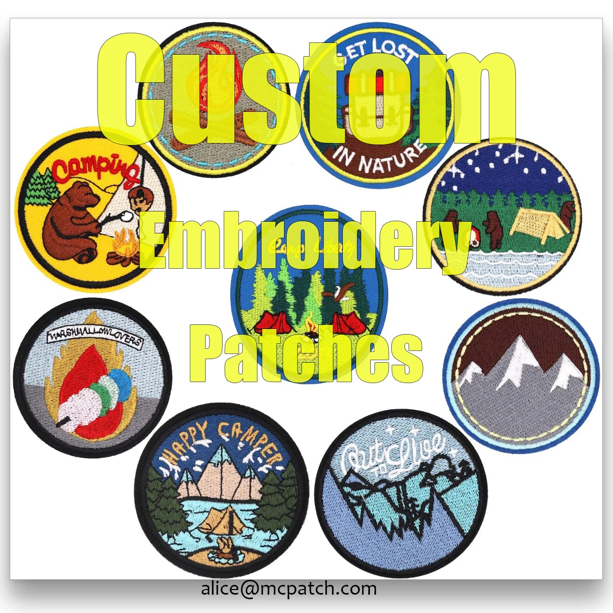 Custom Embroidery Patches Personalized Design Logo Iron on Merrow Border PVC Chenille Badges Woven Emblems for Clothing Caps