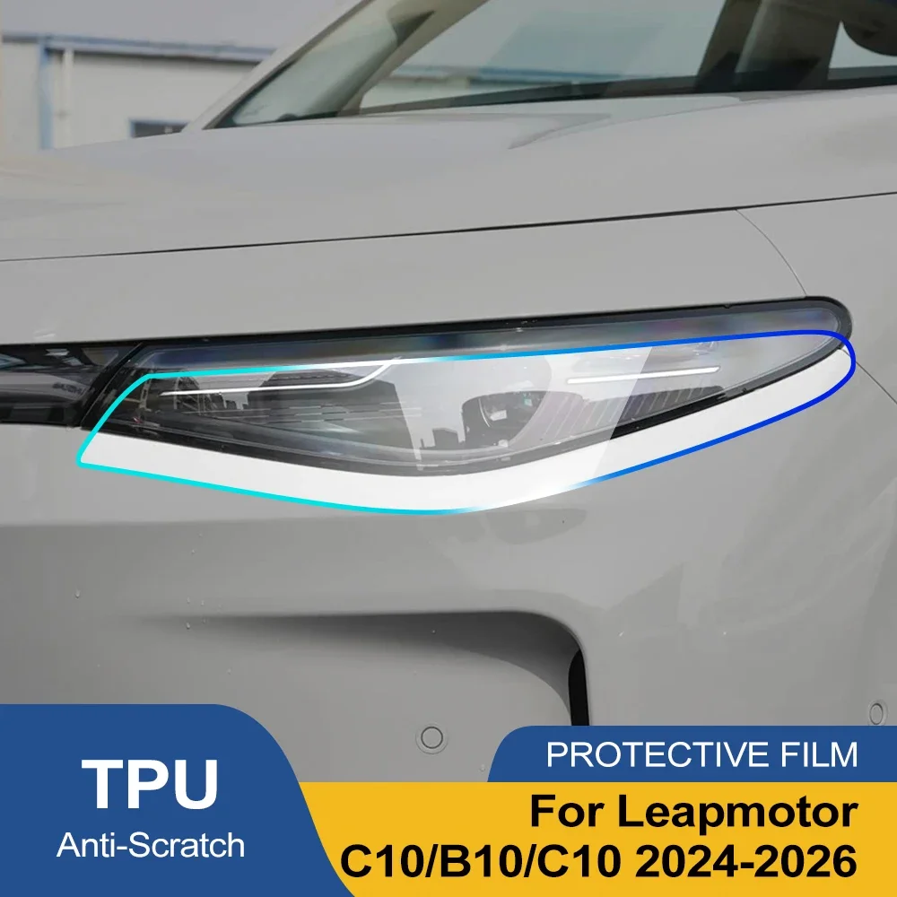 Premium High-Gloss Smoke Black TPU Headlight Protection Film for Leapmotor C10 B10 C11 Pre-Cut PPF Anti-Scratch Vinyl Kit