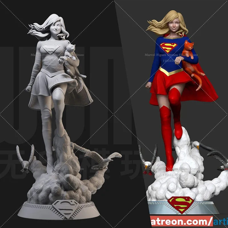 

1/24 1/18 Scale Superwoma Save Animals Ginger Cat Classic Red Blue Tight Set DIY Self-assembled GK 3D Resin Un-panited Doll