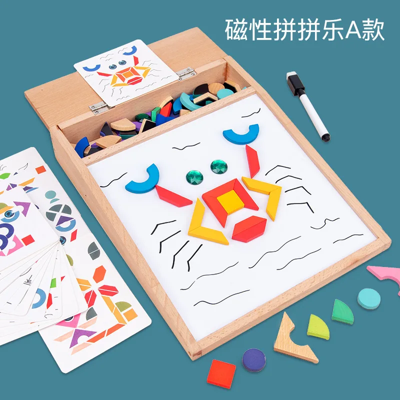 Creative Wooden Magnetic Graffiti Board Painting & Puzzle Assembly Educational Toy Kit learning  education drawing toys
