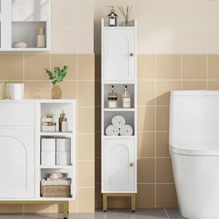 

Узкий шкаф для хранения в ванной с 2 дверцами, белый, для небольших помещений: кухни, гостиной, прачечной, для организации пространства в узкой ванной комнате