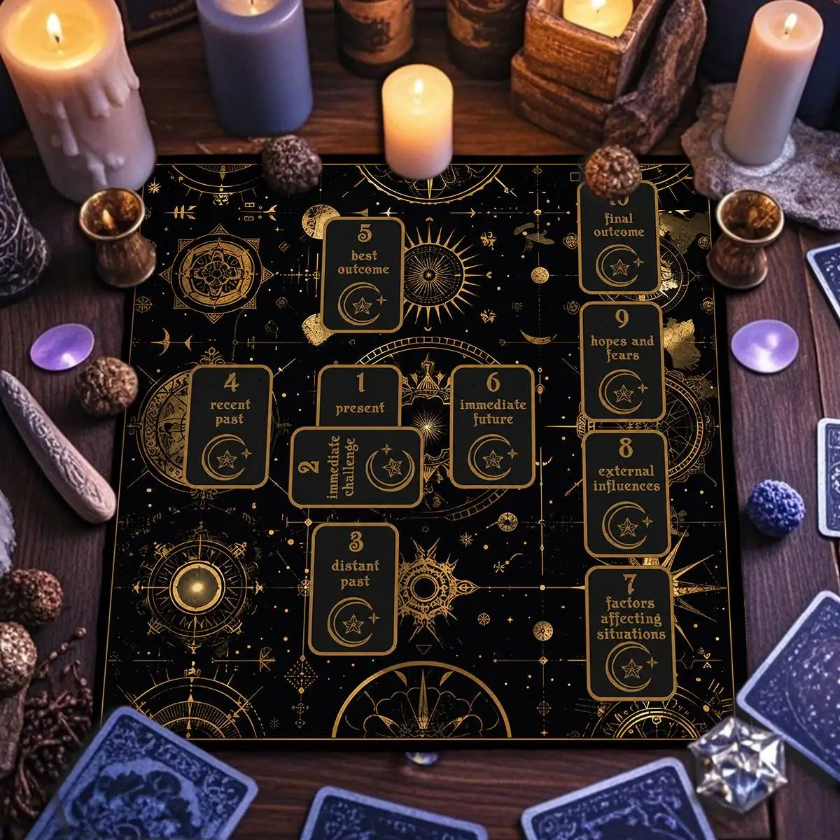 Retro Celtic Cross Altar Cloth With Astrology Chart Astrology Tarot Tablecloth For Divination Moon Vibrant Floral Tarot Cloth