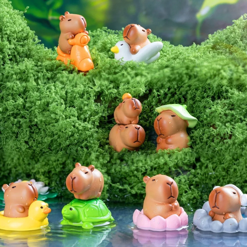 Swimming Capybara Figure Toys Tortoise Cycling Simulation Capibara Model Take Bath Cartoon Capybara Animals Figures Desk Decor