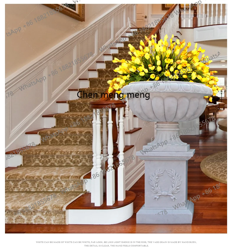 Stone carving flower pot white marble material flower pot   decoration European flower pot decoration