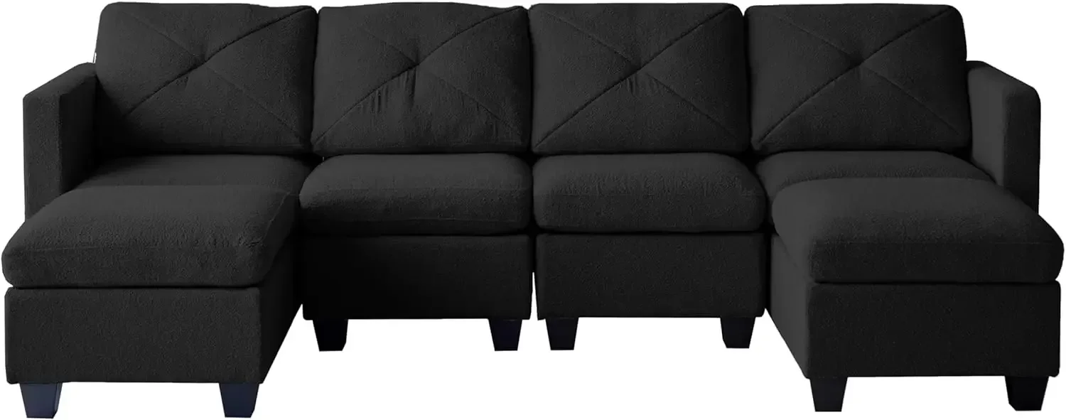 Boucle-sofá Modular Convertible en forma de U para sala de estar, mueble grande de tela, 6 asientos