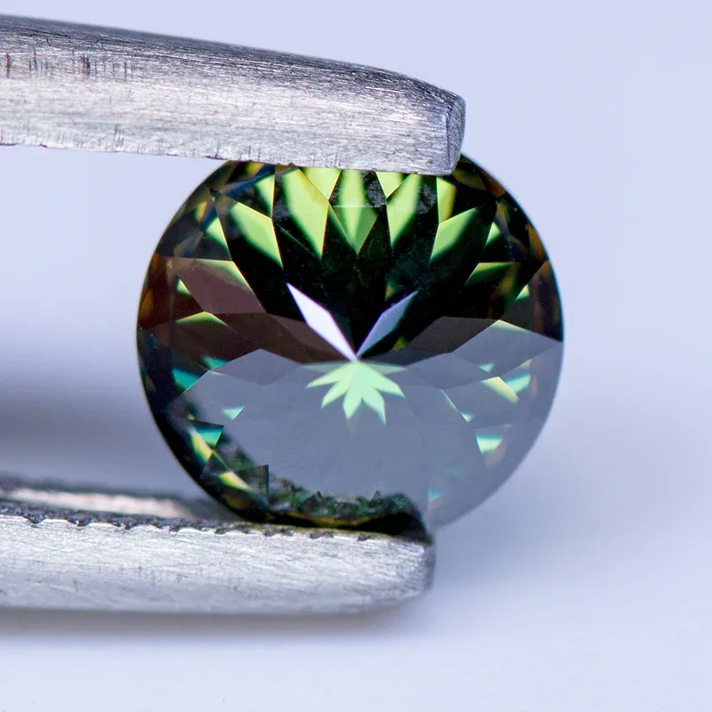 Moissanite diamante colore primario giallo verde forma rotonda 100 taglio sfaccettato gioielli con pietre preziose coltivate in laboratorio con