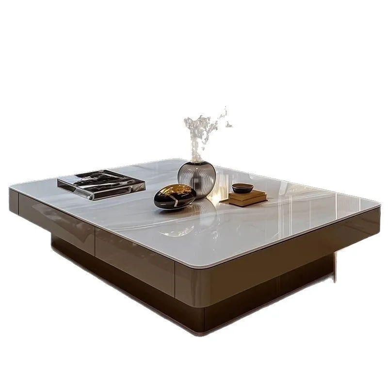 

2025 square Italian light luxury coffee table living room household small apartment modern new simple high-end rock slab
