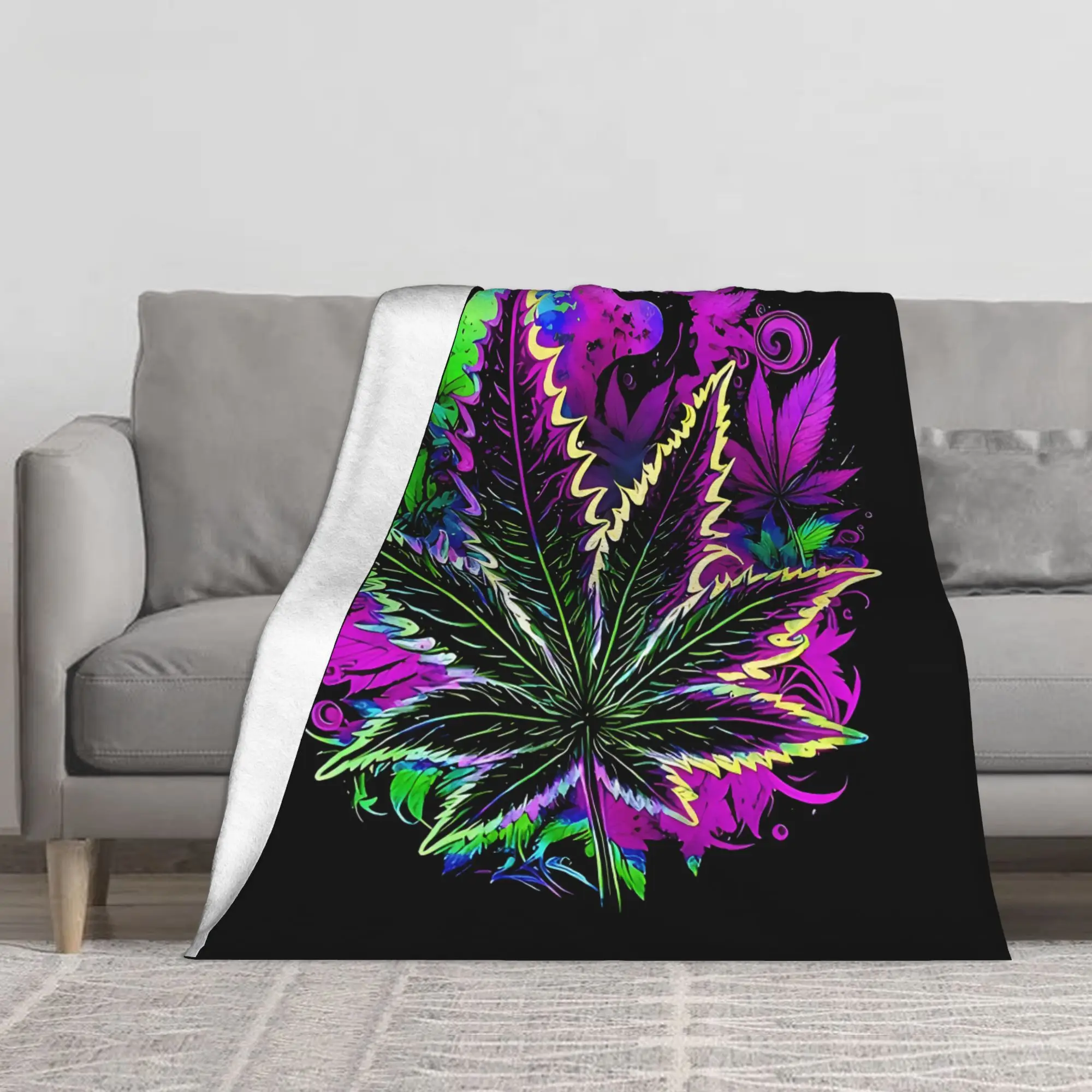 1PC Cannabis Leaf Trippy Luna Moon Abstract Blanket Throw Blanket Novelty Warm Blanket All Season Gift