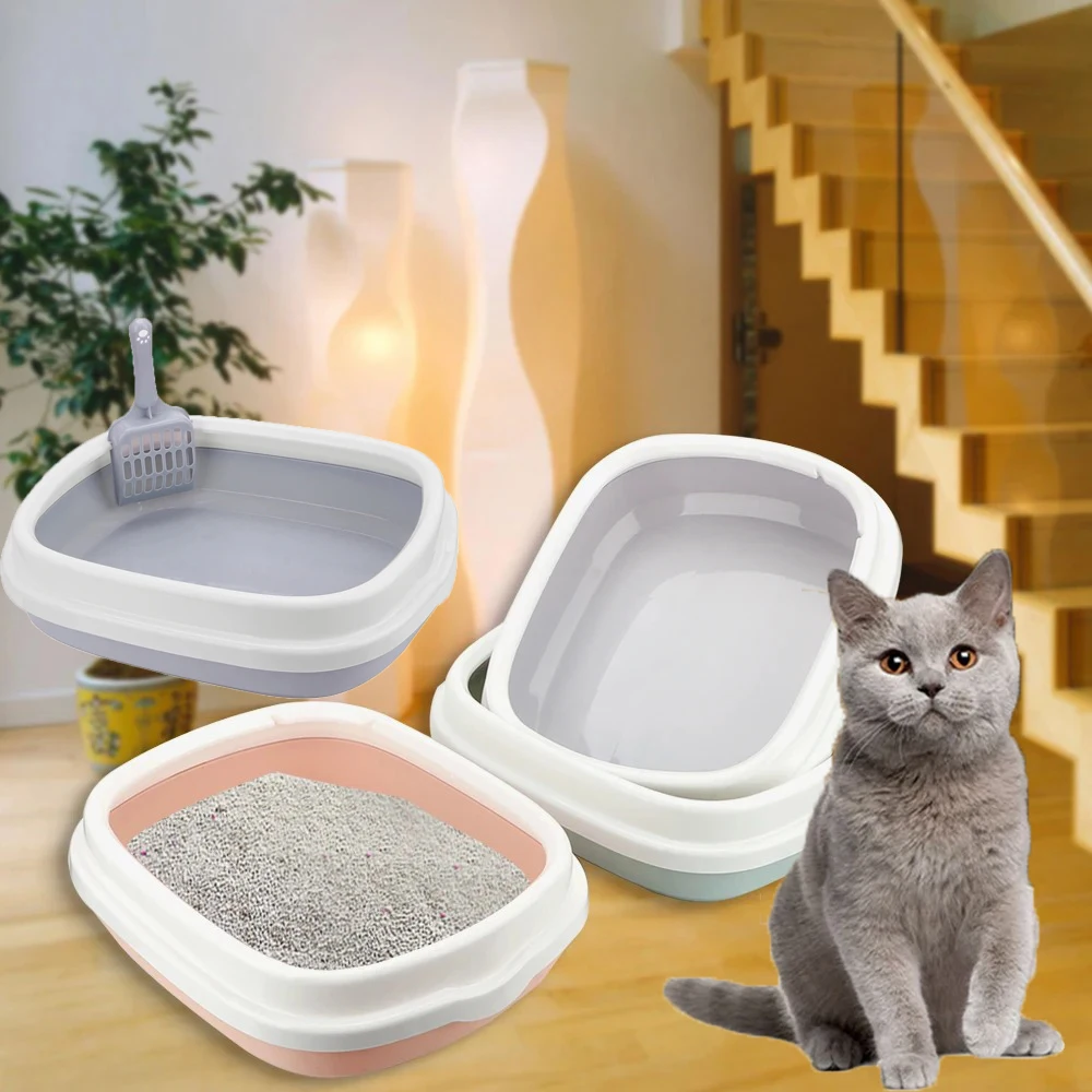 

1 Set Anti-Splash Best Kitty Litter Box Pet Toilet Bedpan Cat Tray with Scoop Excrement Training Sand Litter Box Cat Accessories