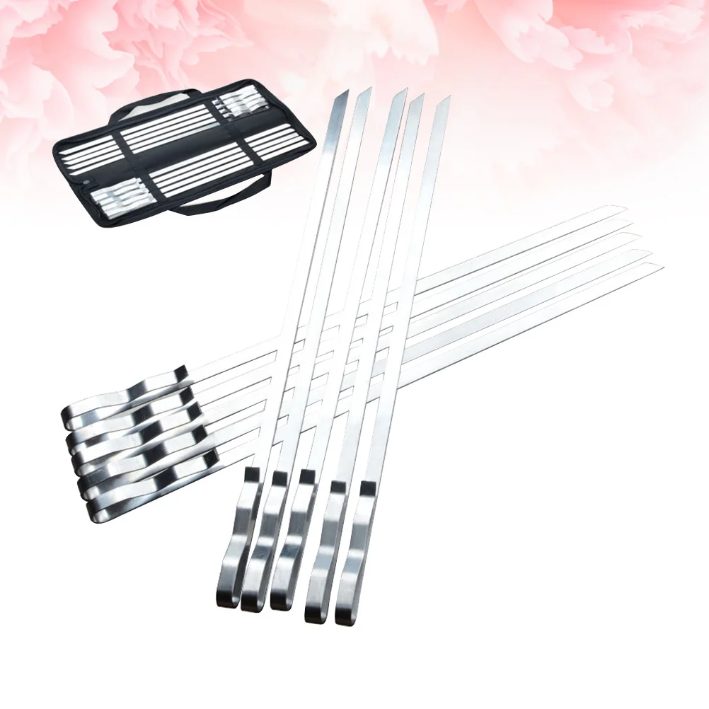 

10Pcs Stainless Steel Grilling Skewers Heavy Duty Flat Bbq Skewers Set for Barbecue Meat Veggies Chicken Kebabs