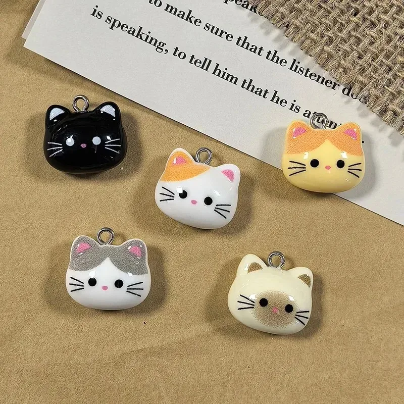 10Pcs Cartoon Black White Kitten Resin Charms, Lovely Mini Cat Animal Pendants for DIY Earrings Bracelet Necklace Keychain image 2