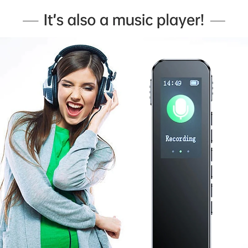 64GB Digital Voice Recorder Noise Reduction Record Payback MP3 Music Player Activated Record 1536KBPS HD Recording Accessories